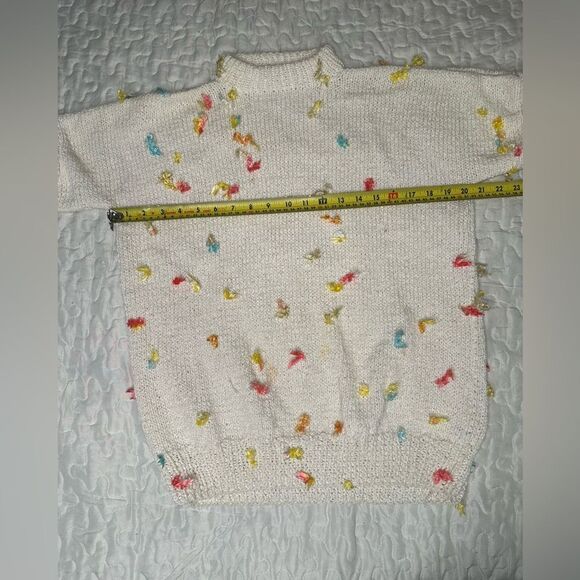 Vintage 80s Speckled Confetti Textured Knit Sweater Short Sleeve Mock Neck S/M - Picture 9 of 10